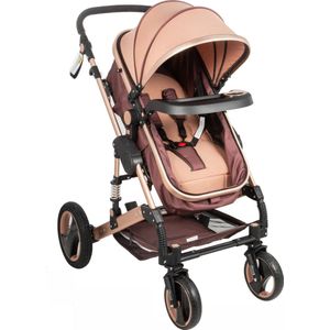 HandyHaven® - Kinderwagen 3 in 1 - Baby - Luxe Wandelwagen - Goud - Beige - Bruin - Verstelbaar - Draagbaar - Opvouwbaar - Met autostoeltje - Voorwielen 360° - Hoogte 101cm - Duurzaam