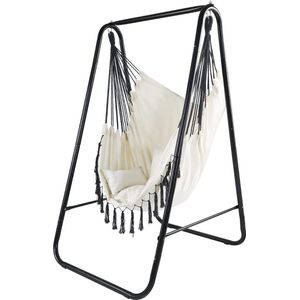 CCLIFE - Hangstoel met frame en 3 kussens - Hanghangmat - Stoel tot 100kg - Binnen & buiten - Tuinhangmat - Stoel Beige - Schommelstoelen - 85x103x153cm - Beige