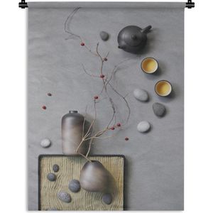 Wandkleed Stillevens Abstract - Abstract stilleven van een tafel met thee Wandkleed katoen 90x120 cm - Wandtapijt met foto