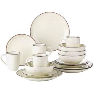 Refined Dinerborden – 4 persoons – 16 delig – Wit met zwarte rand- Keramisch – Serviesset – Breakfast Plates