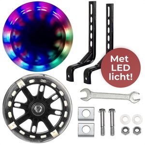 Zijwieltjes - 12 tot 20 Inch - Inclusief installatie set - LED lichtjes Zijwieltjes voor Kinderfiets - Zwart - Zijwielen- zijwieltjes 12,/14/16/18/20inch,