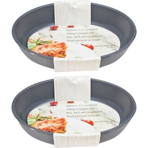 2x Grijze ovale glazen ovenschaal 2,4 liter 30 x 21 cm - Ovenschotel schalen - Bakvorm - Ovenschalen