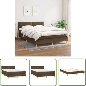 vidaXL Boxspring - Stof - Donkerbruin - 140x190 cm Boxspring Bed - Donkere Bruine Boxspring - Pocketveer Matras - Middenhard Matras - Hoofdbord Met Instelbare Hoogte