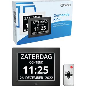 Tenify Digitale Dementieklok - Kalenderklok met Datum, Dag en Tijd - Alarmfunctie - Analoge - Dementie Klok - voor Ouderen - Zwart