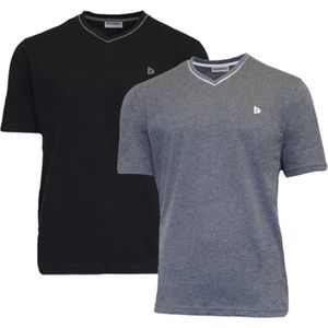 2-Pack Donnay T-shirt - sportshirt - V-Hals shirt - Heren - Maat S - Zwart & Charcoal