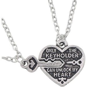 Zoëies bff ketting zilverkleurig 2-delig met sleutel vintage