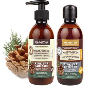 Herbal Time Dennenhars Shampoo & Haarbalsem Voordeelverpakking - Intens Verlichtend bij Eczeem, Psoriasis, Roos, Jeuk, Gevoelige Hoofdhuid - 2 x 240ml