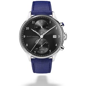 QUIST - Chronograph herenhorloge - zilver - zwarte wijzerplaat - blauwe cordura horlogeband - 41mm