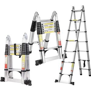 Huishoudtrap 6 Treden - Keukentrapje Basic Opvouwbaar – Keukentrap Met Balanceerstang – Telescopische Trapladder - Opstapje – Uittrekbare Vouwladder – Ladders – Keukentrap - Aluminium