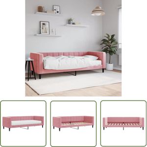The Living Store Slaapbank met matras 80x200 cm fluweel roze - Slaapbank - Sofa Bed - Rozenkleurige Meubels - Designmeubilair - Tweepersoonsbanken