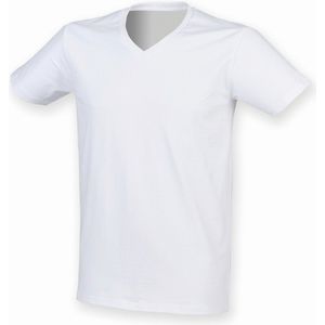 SportT-shirt Heren L Skinni Fit V-hals Korte mouw White 96% Katoen, 4% Elasthan