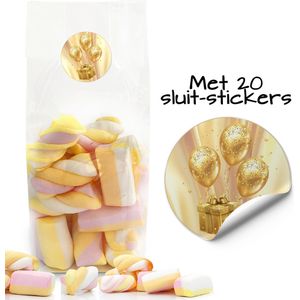 Uitdeelzakjes + sluitstickers - 20 stickers & 20 zakjes - Goud - cellofaanzakjes - Transparant - snoepzakjes - traktatie zakjes - Inpakzakjes - kinderfeestje - Thema Gold