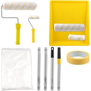 Paint Roller Kit 10 Pieces - 25 cm/10 cm Telescopic Rods and Plastic Film - Wall Painting Roller