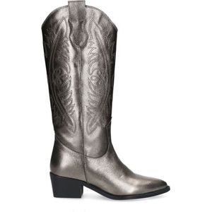 Manfield Leren Cowboylaarzen Zilver Metallic