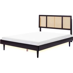 AURAY - Tweepersoonsbed LED - Zwart - 160 x 200 cm - Rubberhout