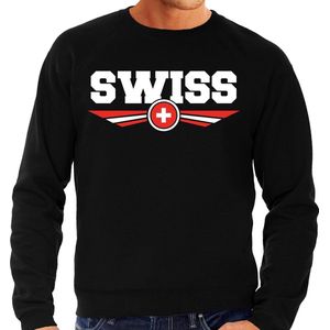 Zwitserland / Switzerland landen sweater met Zwitserse vlag - zwart - heren - landen sweater / kleding - EK / WK / Olympische spelen outfit M