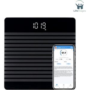 LifeStages - Digitale Weegschaal Personen - Digitale Personenweegschaal Met Gewicht En BMI - Slimme Weegschaal Met App Via Bluetooth - Antislip Platform