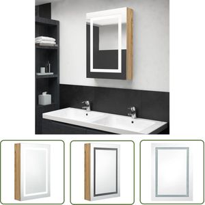 The Living Store Badkamerkast met spiegel en LED 50x13x70 cm eikenkleurig - LED Badkamerspiegel - Badkamerkast Met Spiegel - Eiken Kleurige Badkamerkast - Led Lamp Badkamer - Makeup Mirror