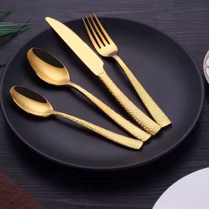 Cherchie - Bestekset - 24-delig - Goud - Gehamerd Handvat