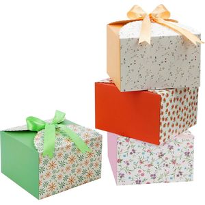 Belle Vous 20 Pak Geschulpte Papieren Vierkante Geschenk Doosjes met Lint – 14,7 x 14,7 x 9,4 cm – Kleine Doosjes voor DIY Huwelijk en Feestgeschenken, Handgemaakte Zeep & Snoep