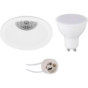 LED Spot Set - Pragmi Pollon Pro - GU10 Fitting - Dimbaar - Inbouw Rond - Mat Wit - 6W - Natuurlijk Wit 4200K - Verdiept - Ø82mm