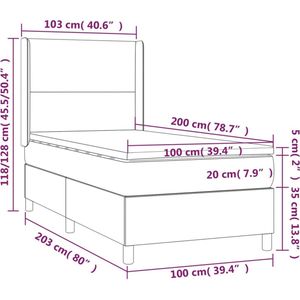 vidaXL - Boxspring - met - matras - fluweel - lichtgrijs - 100x200 - cm