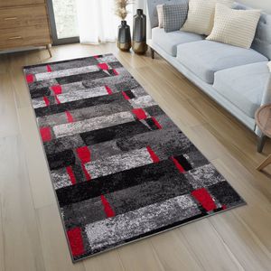 Tapiso Jawa Tapijt Loper Grijs Rood Zwart Woonkamer Slaapkamer Hal Maat - 120x1050