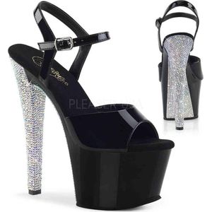Pleaser - SKY-309CHRS Sandaal met enkelband, Paaldans schoenen - Paaldans schoenen - 38 Shoes - Zwart/Zilverkleurig