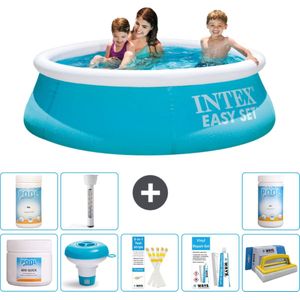 Intex Rond Opblaasbaar Easy Set Zwembad - 183 x 51 cm - Blauw - Inclusief Chloor - Chloordrijver - Testrips - Reparatiesetje - Scrubborstel - PH-waarde - PH-waarde - Thermometer