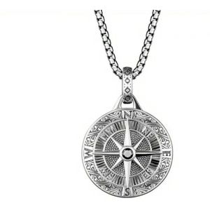 Nivard Ketting - Heren - Staal - Nep zilver - Met Hanger - Kompas