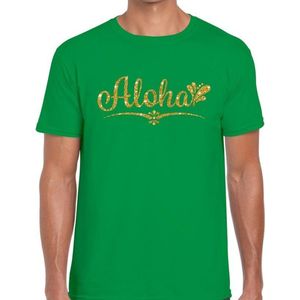 Aloha goud glitter hawaii t-shirt groen heren - heren shirt Aloha XXL
