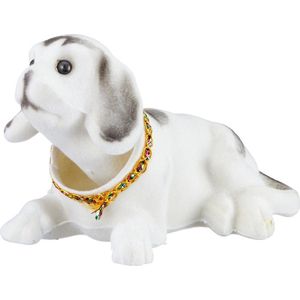 Bewegende witte hond voor hoedenplank of dashboard 16 x 6 cm