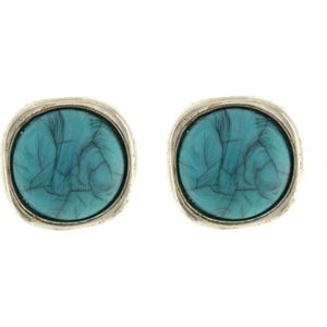 Behave Oorclips clipoorbellen vintage zilver kleur met blauwe steen 1,5 cm