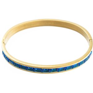 Nouka Dames Armband – Goud Gekleurde Bangle - Ingelegd met Blauwe Steentjes - Stainless Steel – Cadeau voor Vrouwen