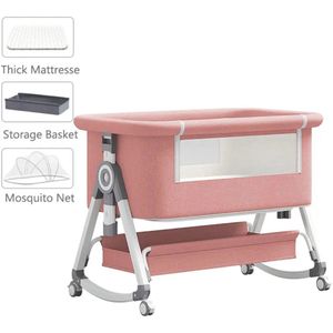 Elektrisch Babybed - Babybed - Babybedje - Wieg - Ledikant - Schommelbed - Verstelbare Hoogte - met Muskietennet - Afstandsbediening - Unisex - Roze