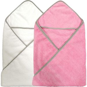 Premium microvezel badhanddoek met capuchon voor uw baby - hypoallergeen - 2-pack - roze/wit - 91,4 x 91,4 cm
