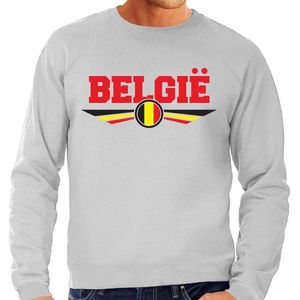 Belgie landen sweater met Belgische vlag - grijs - heren - landen sweater / kleding - EK / WK / Olympische spelen outfit S