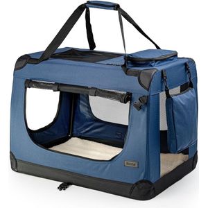 Hondentransportbox hondentas hondenbox opvouwbare tas voor kleine dieren, (XL) 82x58x58 cm donkerblauw
