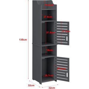 Badkamermeubel Chloe - Kolomkast - HKC - 135x32x32 cm - Donkergrijs - Modern Design