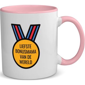 Akyol - liefste bonusmama van de wereld koffiemok - theemok - roze - Mama - de liefste bonusmoeder - moeder cadeautjes - moederdag - verjaardagscadeau - verjaardag - cadeau - geschenk - kado - gift - moeder artikelen - 350 ML inhoud