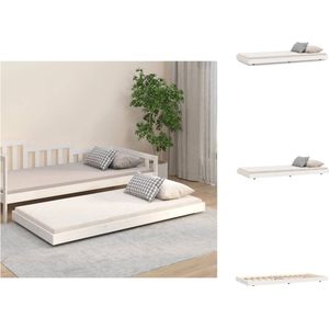 vidaXL Bedframe Grenenhout - Wit - 193.5 x 79 x 13 cm - Geschikt voor 75 x 190 cm matras - Wieltjes - Bed