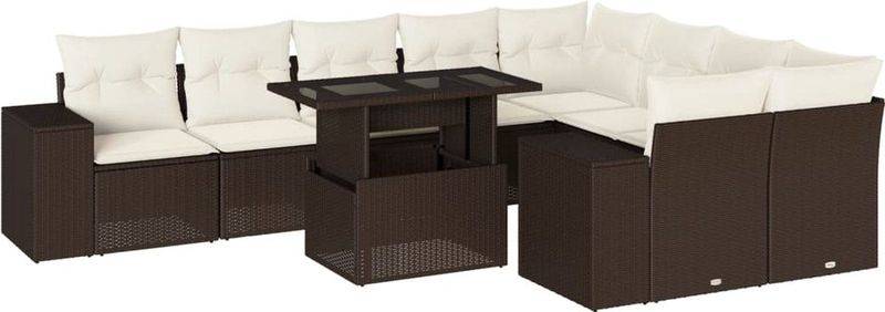 vidaXL - 10-delige - Loungeset - met - kussens - poly - rattan - bruin