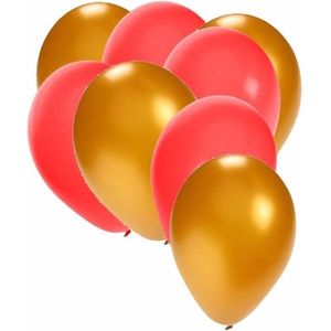 30x ballonnen - 27 cm - goud / rode versiering