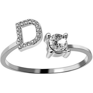 Ring Met Letter - Ring Met Steen - Letter Ring - Ring Letter - Initial Ring - Zilver Letter D - Cadeautje voor haar