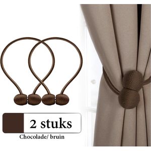 Fain® Luxe Gordijn Embrasse – 2 stuks – Chocolade/ bruin – Ronde vorm – Gordijnhouders - Embrasses voor Gordijnen - Gordijn Embrasse Haak - Magnetisch Gordijnkoord - 45 cm Lang