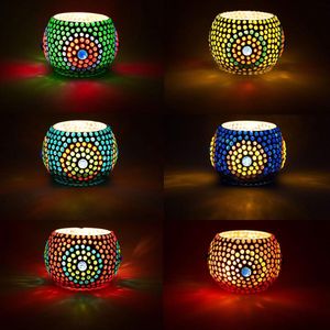 Oosterse Mozaïek Windlichten Set - kleurrijk - 6 stuks - 9 cm - glas