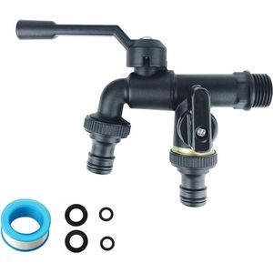 Waterkraan 3/4 inch voor buiten tuin - dubbele afvoerkraan - zwart - vorstbestendig - irrigatiesysteem