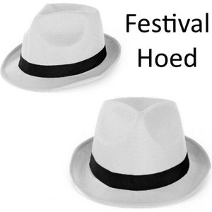 Festival Maffia hoed wit met zwarte band - Hoofddeksel hoed festival thema feest feest party