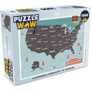 Puzzel Kleurrijke landkaart VS vintage - Legpuzzel - Puzzel 1000 stukjes volwassenen