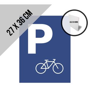 Pictogram/ bord alu di-bond | Parkeerplaats voor fietsen | 27 x 36 cm | + Tesa Powerstrips | Parking tweewielers | Bedrijfsparking | Parkeren | Fietsenstalling | Bakfietsen | Bakfiets | Velo | Blauw | Aluminium | Roestvrij | 1 stuk